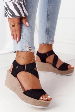 Skórzane Sandały Na Koturnie Big Star FF276016 Czarne