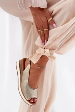 Skórzane Sandały Na Koturnie Artiker 56C2312 Złote