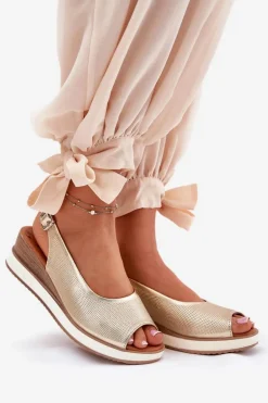 Skórzane Sandały Na Koturnie Artiker 56C2312 Złote