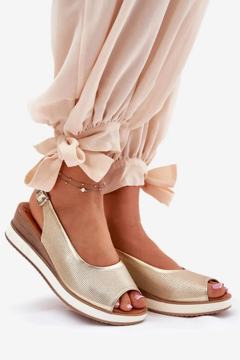 Skórzane Sandały Na Koturnie Artiker 56C2312 Złote