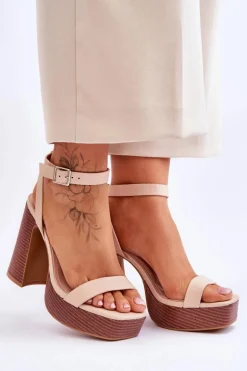 Skórzane Sandały Na Masywnej Platformie Beżowe Marina