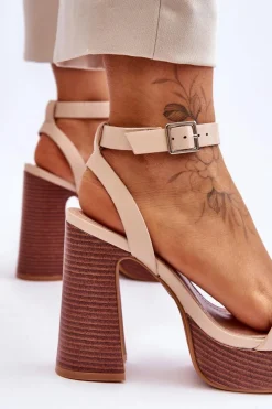 Skórzane Sandały Na Masywnej Platformie Beżowe Marina