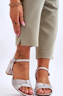 Skórzane Sandały Na Niskim Obcasie Sergio Leone SK898 Szare