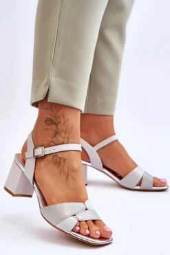 Skórzane Sandały Na Niskim Obcasie Sergio Leone SK898 Szare