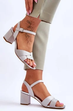 Skórzane Sandały Na Niskim Obcasie Sergio Leone SK898 Szare