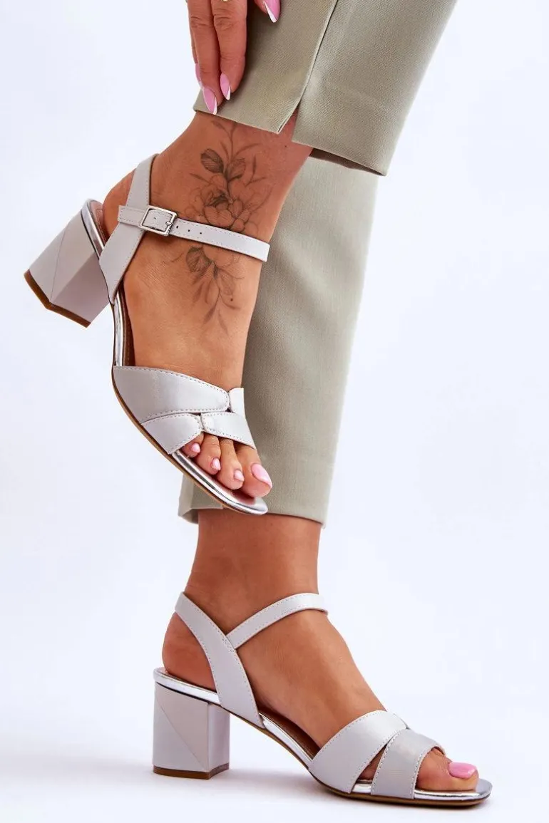 Skórzane Sandały Na Niskim Obcasie Sergio Leone SK898 Szare