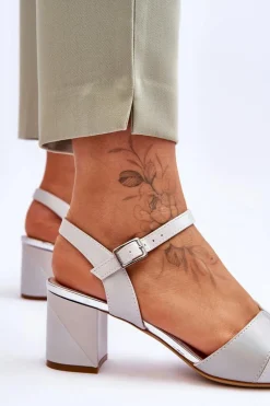 Skórzane Sandały Na Niskim Obcasie Sergio Leone SK898 Szare