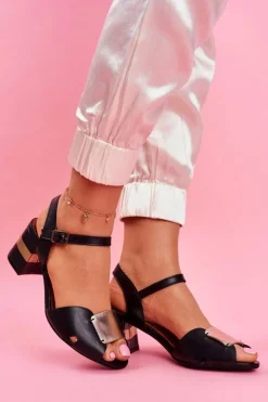 Skórzane Sandały Na Obcasie Maciejka 04120-01 Czarne