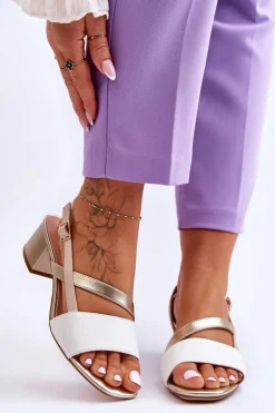 Skórzane Sandały Na Obcasie Sergio Leone SK826 Biało-Złote