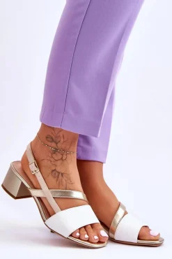 Skórzane Sandały Na Obcasie Sergio Leone SK826 Biało-Złote