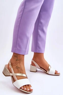 Skórzane Sandały Na Obcasie Sergio Leone SK826 Biało-Złote