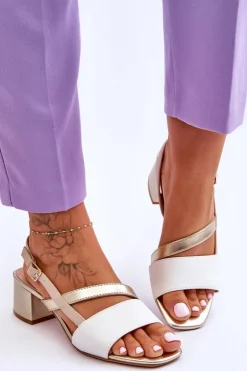 Skórzane Sandały Na Obcasie Sergio Leone SK826 Biało-Złote