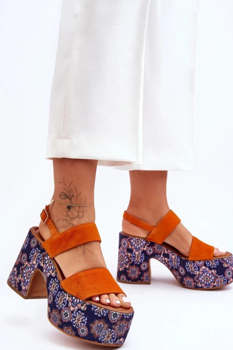 Skórzane Sandały Na Obcasie Maciejka 06089-18 Pomarańczowe
