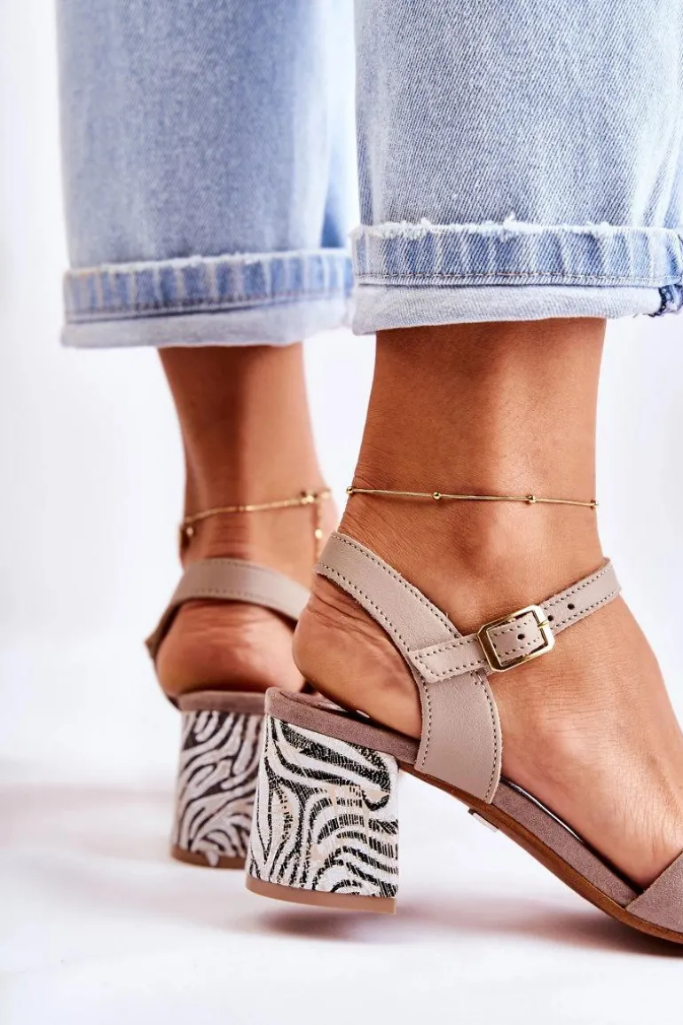 Skórzane Sandały Na Obcasie Maciejka 04120-10 Beżowe