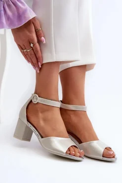 Skórzane Sandały Na Obcasie Vinceza 20100 Srebrne