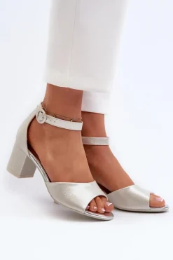 Skórzane Sandały Na Obcasie Vinceza 20100 Srebrne