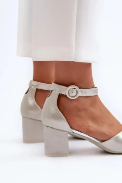 Skórzane Sandały Na Obcasie Vinceza 20100 Srebrne