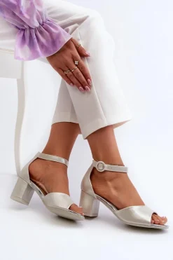 Skórzane Sandały Na Obcasie Vinceza 20100 Srebrne