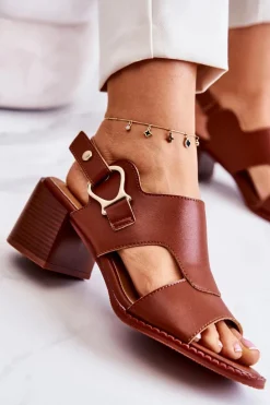 Skórzane Sandały Na Obcasie La.Fi Brązowe Leratto