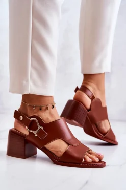 Skórzane Sandały Na Obcasie La.Fi Brązowe Leratto