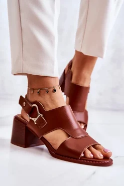 Skórzane Sandały Na Obcasie La.Fi Brązowe Leratto