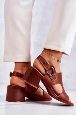 Skórzane Sandały Na Obcasie La.Fi Brązowe Leratto