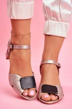 Skórzane Sandały Na Obcasie Maciejka 04120-25 Złote