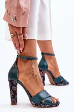 Skórzane Sandały Na Obcasie Maciejka 06081-09 Ciemnozielone