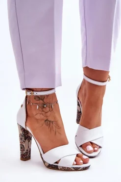 Skórzane Sandały Na Obcasie Maciejka 06081-11 Białe