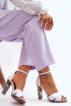 Skórzane Sandały Na Obcasie Maciejka 06081-11 Białe