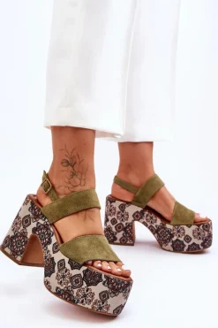 Skórzane Sandały Na Obcasie Maciejka 06089-24 Zielone