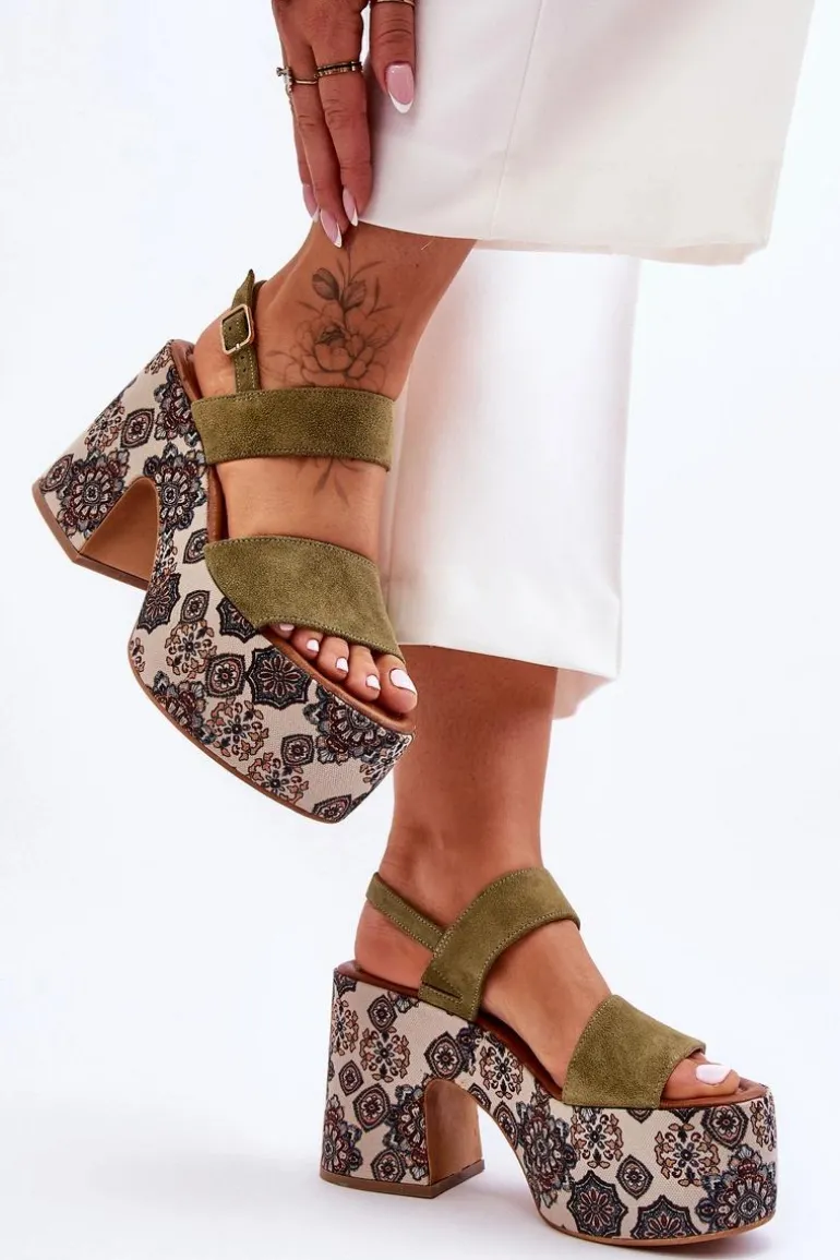 Skórzane Sandały Na Obcasie Maciejka 06089-24 Zielone