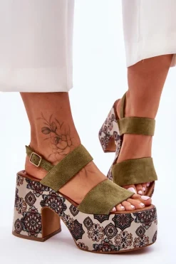 Skórzane Sandały Na Obcasie Maciejka 06089-24 Zielone