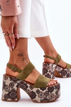 Skórzane Sandały Na Obcasie Maciejka 06089-24 Zielone