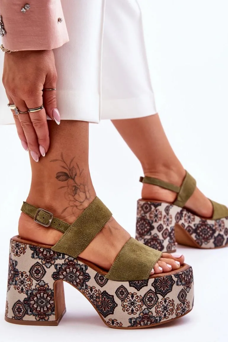 Skórzane Sandały Na Obcasie Maciejka 06089-24 Zielone