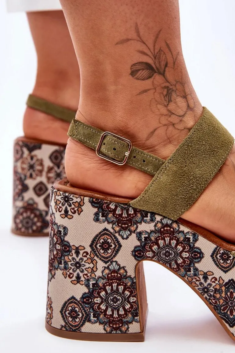 Skórzane Sandały Na Obcasie Maciejka 06089-24 Zielone