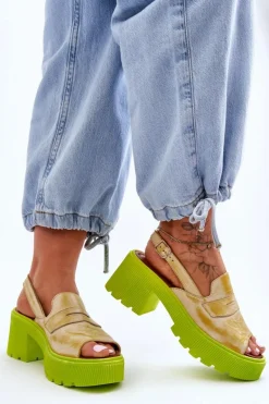 Skórzane Sandały Na Obcasie I Platformie Maciejka 06039-07 Żółte