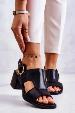 Skórzane Sandały Na Obcasie La.Fi Czarne Leratto