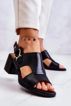 Skórzane Sandały Na Obcasie La.Fi Czarne Leratto