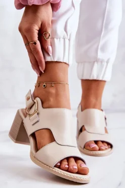 Skórzane Sandały Na Obcasie La.Fi Beżowe Leratto