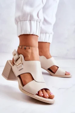 Skórzane Sandały Na Obcasie La.Fi Beżowe Leratto