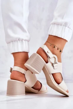 Skórzane Sandały Na Obcasie La.Fi Beżowe Leratto