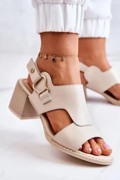 Skórzane Sandały Na Obcasie La.Fi Beżowe Leratto