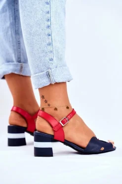 Skórzane Sandały Na Obcasie Maciejka 04120-17 Granatowe