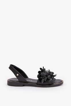 Skórzane Sandały Na Płaskim Obcasie Zazoo 40425 Czarne