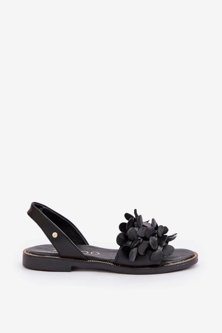 Skórzane Sandały Na Płaskim Obcasie Zazoo 40425 Czarne