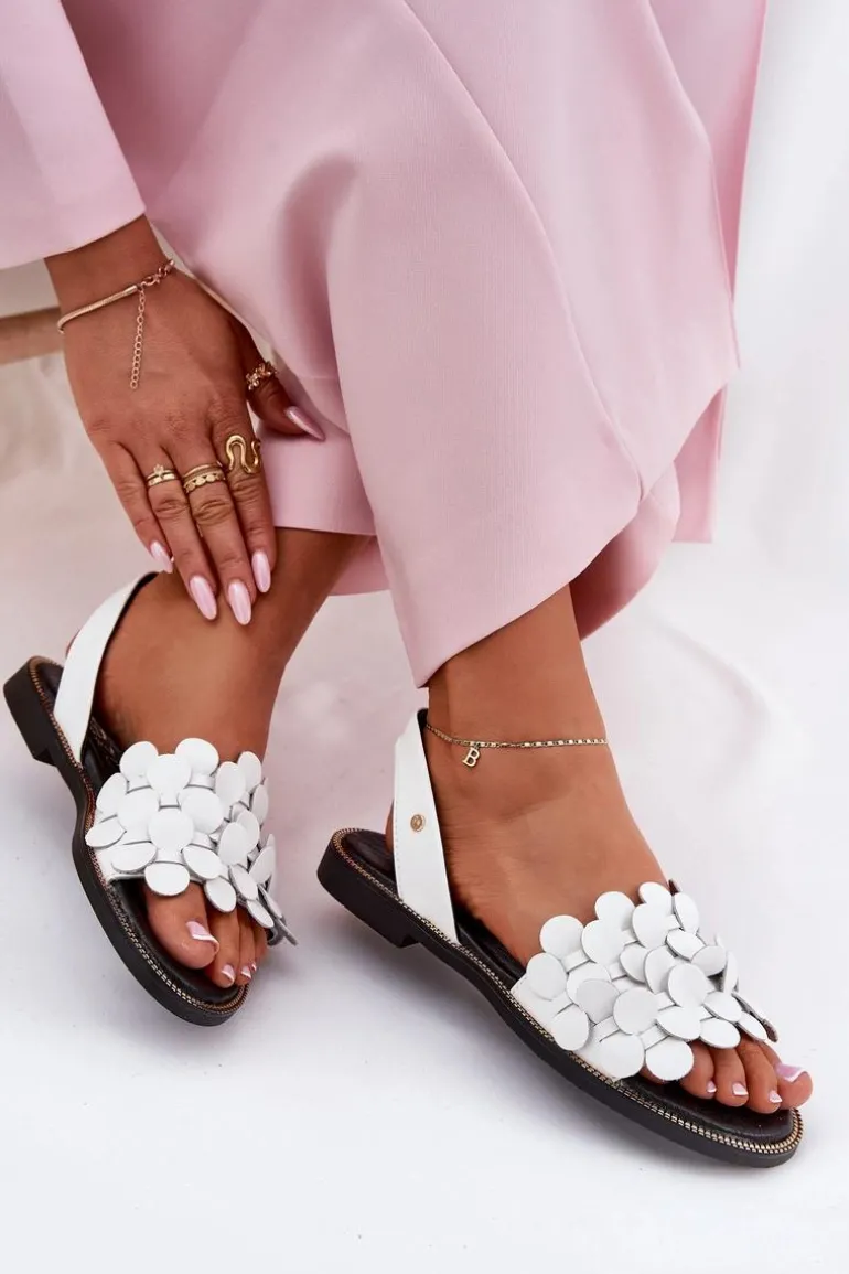 Skórzane Sandały Na Płaskim Obcasie Zazoo 40425 Białe