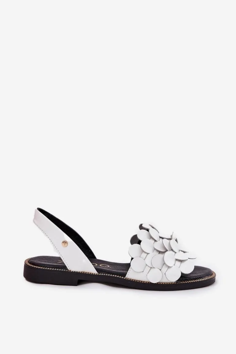 Skórzane Sandały Na Płaskim Obcasie Zazoo 40425 Białe