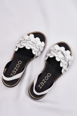 Skórzane Sandały Na Płaskim Obcasie Zazoo 40425 Białe