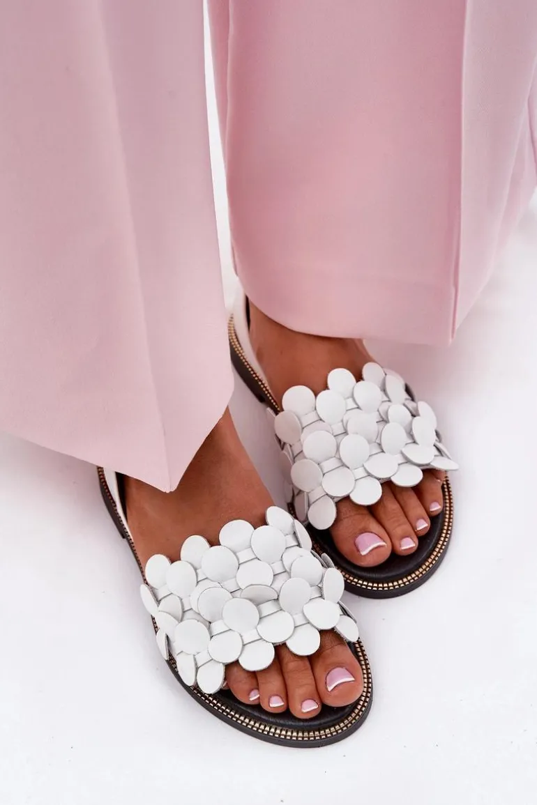 Skórzane Sandały Na Płaskim Obcasie Zazoo 40425 Białe